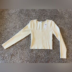 Abercrombie and Fitch cropped ribbed cream square neck top in size Medium.